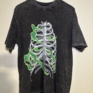 Black Washed T-Shirt with Ribcage Design